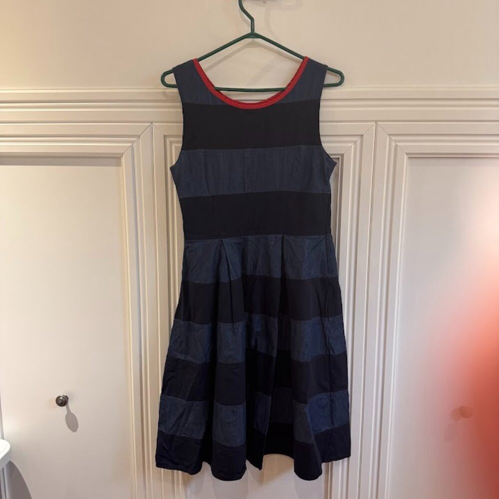 eShakti Striped Fit-and-Flare Dress Size M